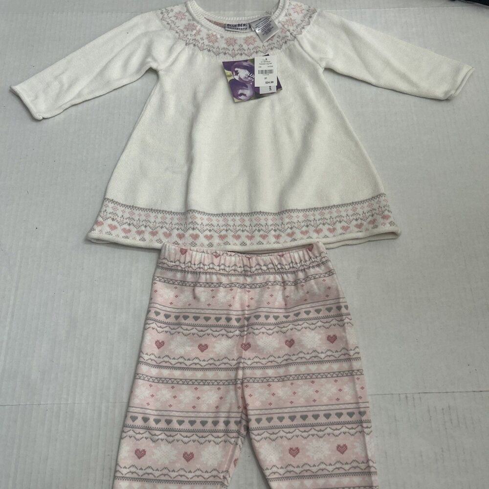Blueberi Boulevard 2pc Girls Sweater/Pants Outfit Pink/Gray Cotton Sz 3T